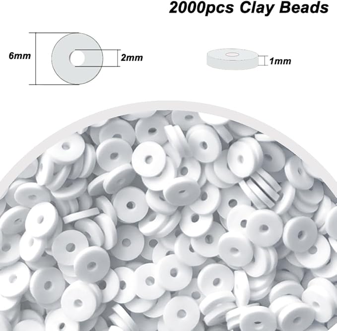 2000pcs White Clay Beads for Bracelets Making - Heishi Polymer Flat Disc Spacer Clay Bead for Jewelry Earring DIY Crafts 6mm