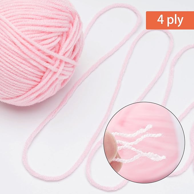 NICEEC 300g Soft Assorted Colors Yarn - Sport Weight,100% Acrylic, 4 Ply, Bonbons Yarn for Crochet & Knit, DIY Project Starter Kit for Kids or Adults(Total 870yds) - Pink Series