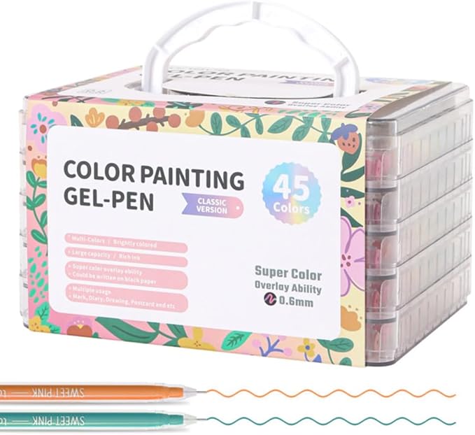 Gel Pens with Fine Point 0.6mm, 45 Colors Drawing Pencils for Adult Coloring Books Smooth Writing Pen Set for Journaling, Landscapes, Lettering
