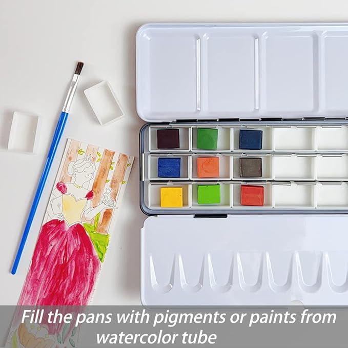 FCLUB Empty Watercolor Palette Paint Tin with 21Pcs Watercolor Full Pans