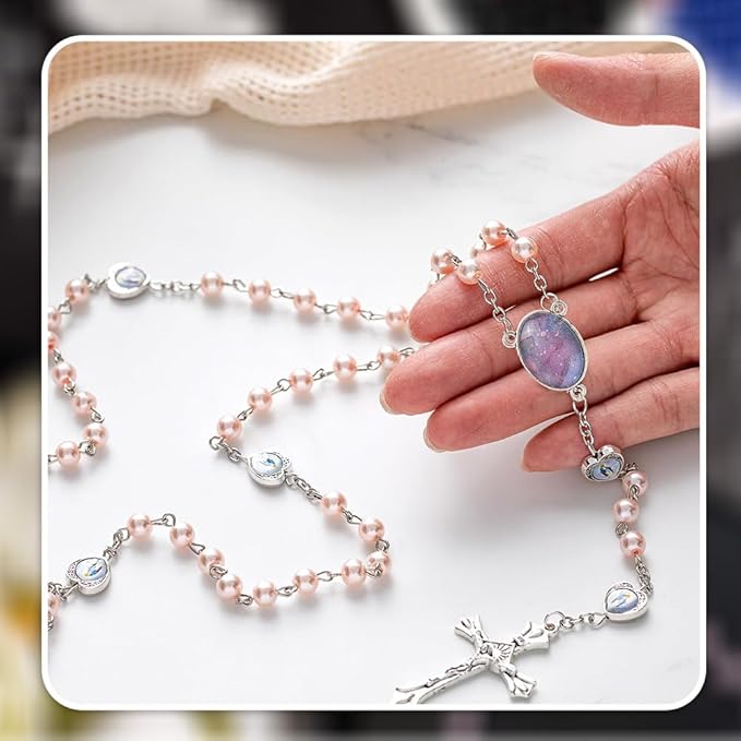 SUNNYCLUE 778Pcs DIY 6 Sets Rosary Making Kits Rosary Crosses Cross Charms Cabochon Bezel Setting with Glass Cabochons Imitation Pearl Beads Crucifix Charms for Women Men Memorial Gifts Supplies