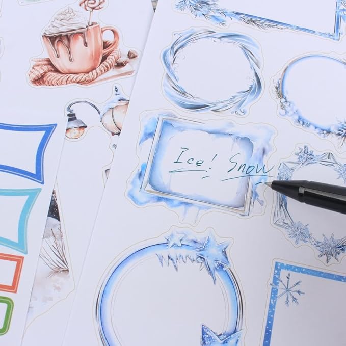 Ice and Snow Winter Scrapbook Stickers for Scrapbooking Supplies, 20 Sheets A5 Washi Paper Transparent PET Die Cut Stickers Book for Journaling, Junk Journal, Collage, Adults Crafts Arts