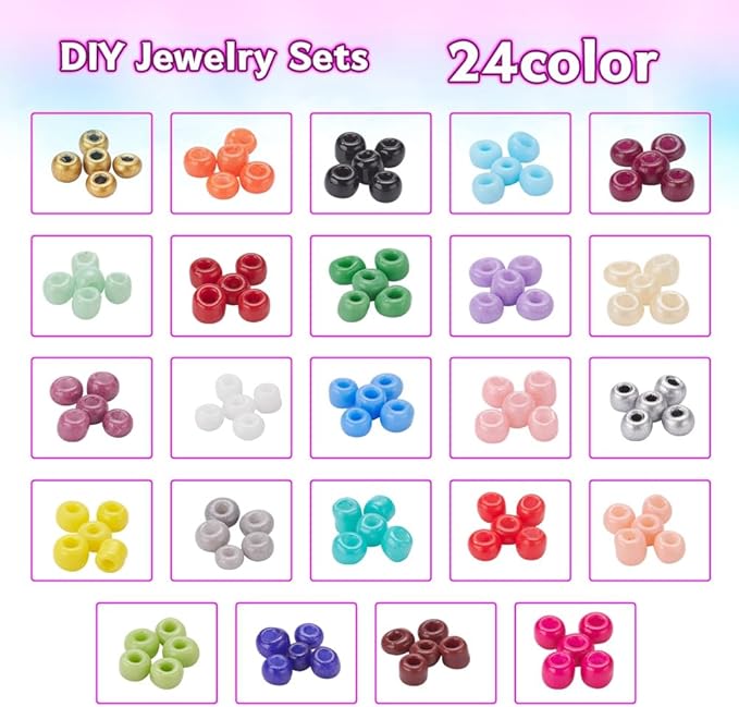 24000 Pcs 2mm Glass Seed Beads Bracelet Making Kit, Small Beads Friendship Jewelry Craft Kit with Lobster Clasps, Jump Rings & Elastic Cord, DIY Art Craft Gift for Girls