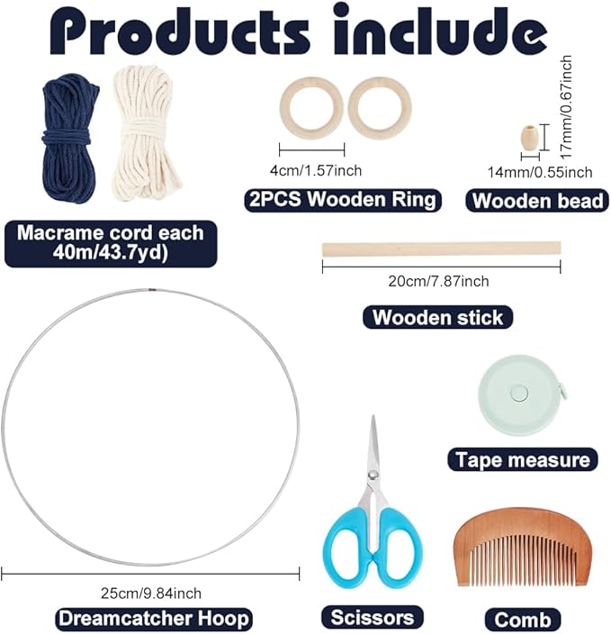FREEBLOSS DIY Macrame Owl Kit with Video Tutorial Macrame Wall Hanging Ornament Boho Wall Hanging Decor Navy Blue&White Macrame Tapestry Gift Macrame Kit for Beginners
