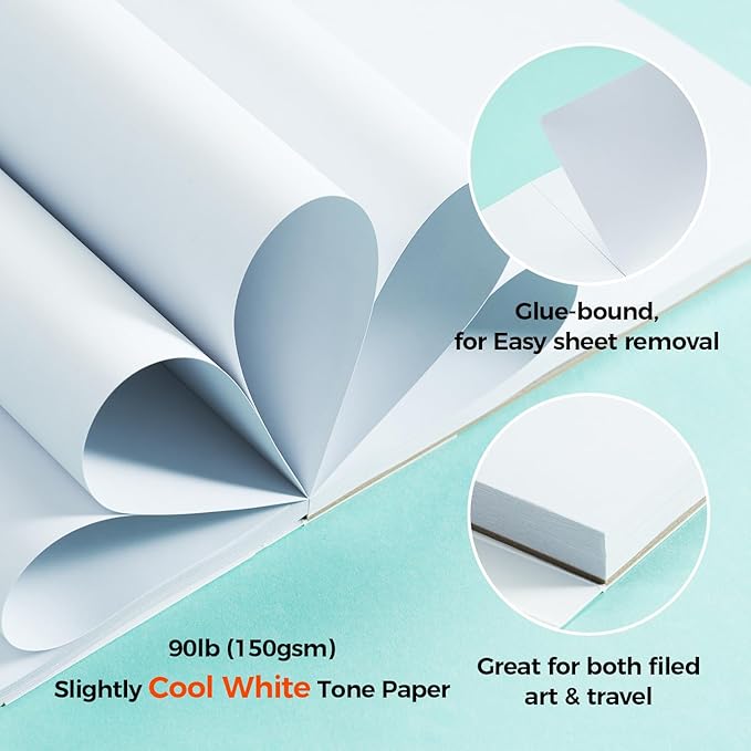ohuhu double-sided marker pad art sketchbook bleedproof - 9"x12" large paper size - 90 lb/150 gsm smooth drawing paper - 60 sheets/120 pages, glue-bound sketching book for alcohol markers