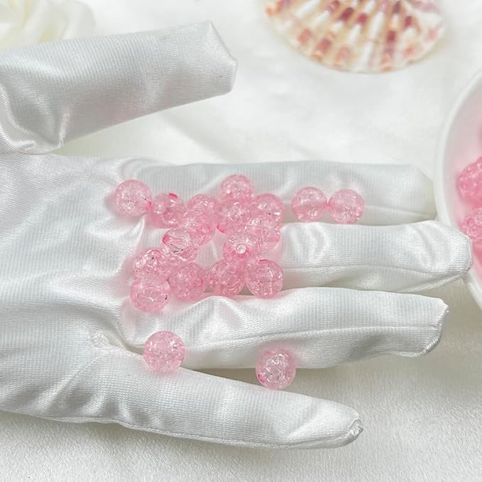 400pcs 8mm Acrylic Crackle Beads - Round Crystal Acrylic Craft Beads with Hole for Jewelry Making - Pink