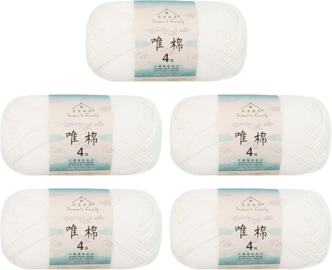Susan’s Family Soft Cotton Yarn for Crocheting, Fingering Weight 4 Ply Yarn for Knitting & Crafts, 60% Cotton 40% Acrylic, Beginner Friendly, 5×50g / 655 Yards — Baby & Amigurumi Projects