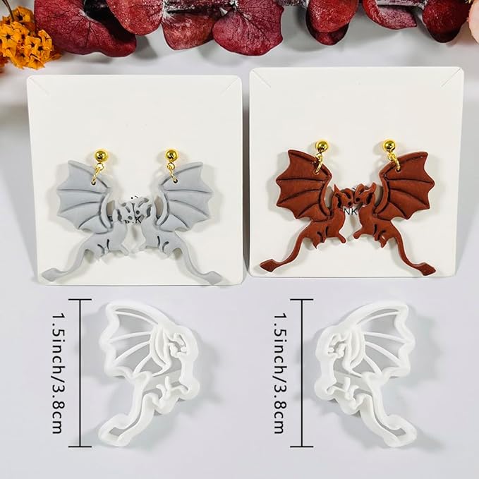 Xaekicr Polymer Clay Cutters Dragon Set – 2PCS Fantasy Dragon Clay Earring Cutters for Polymer Clay Jewelry, Halloween Gothic Clay Tools and Cutters for Cosplay and DIY Crafts