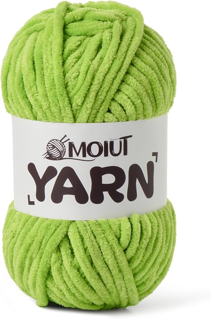 Fluffy Chenille Yarn for Crocheting, Chunky Velvet Yarns for Crochet Amigurumi, Baby Yarn for Crocheting Soft Blanket, 87.4yds /3.5 oz Bulky Yarns for Crafts/Hats/Shoes/Socks (Lime Green)