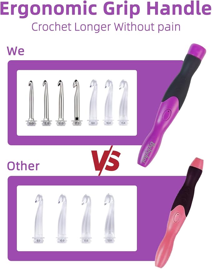 18 Sizes Lighted Crochet Hooks Set 2.0mm~14.0mm, Rechargeable Crochet Hook with Interchangeable Crochet Head, Light Up Crochet Hooks Set with 2 Levels Led for Beginner Knitting Kit Gifts