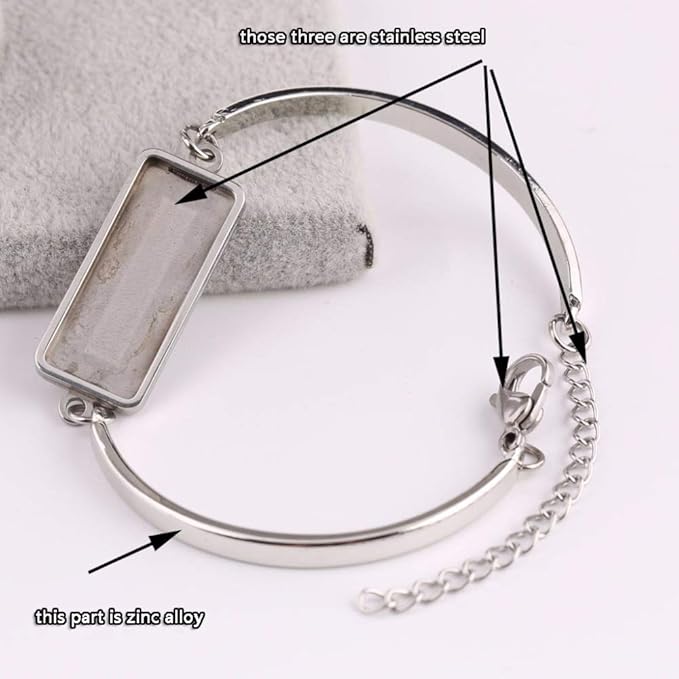 SHUNAE 5pcs Stainless Steel Rectangle 10x25mm Cabochon Blank Base Settings DIY Bezel Trays for Bracelet and Bangle Jewelry DIY Making