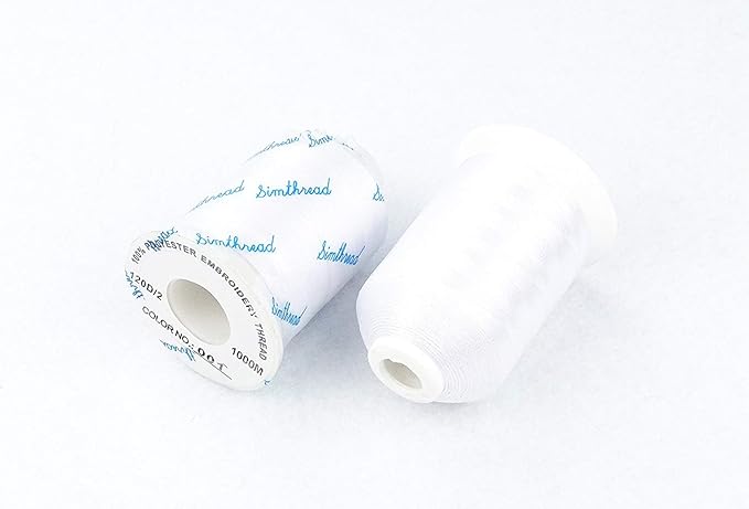Simthread 6 Polyester White Machine Embroidery Threads 1000M(1100Yards) Compatible with Brother, Babylock, Janome, Pfaff, Singer, Bernina and Other Home Machines (White)