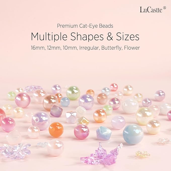 LuCastte Charm Bracelet Making Kit, Beads for Bracelets with Tools and Guide, Jewelry Making Supplies Premium Resin Cat Eye Beads Seed Beads, Macaron Style Art Kit Gift Travel DIY