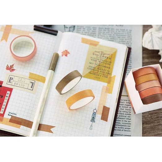 EnYan Solid Color Washi Tapes Set, 5 Rolls Basic Collection Decoration 10mm Wide Japanese Masking Decorative Tapes for Bullet Journal Planners DIY Crafts Arts Scrapbooking Adhesive
