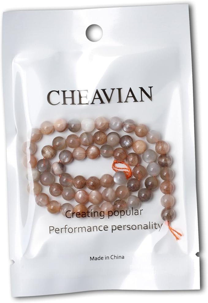 cheavian 60pcs 6mm natural orange moonstone gemstone round loose beads for diy bracelet necklace earrings jewelry making 1 string 15 inches