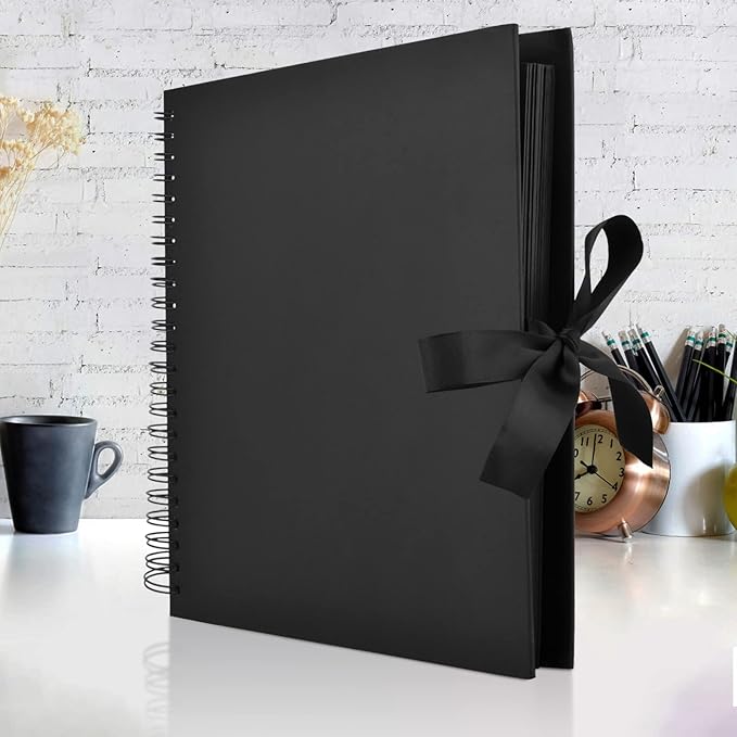 GOTIDEAL 12 x 12 Inch Scrapbook Album with 10 Metallic Markers,80 Pages Craft Paper Photo Album for Wedding and Anniversary, Family DIY Photo Album with Scrapbooking Stickers Corners(Black)
