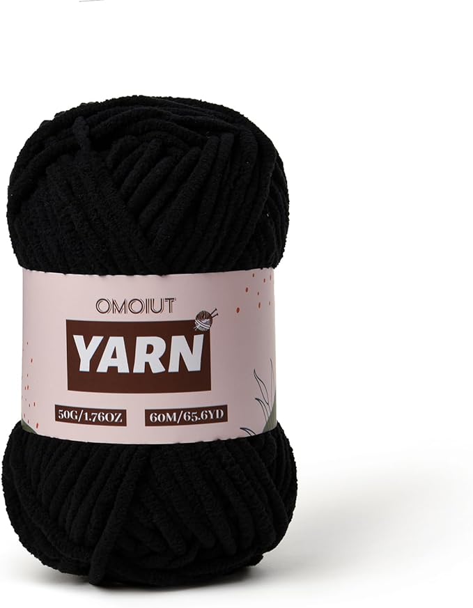 Plush Chenille Chunky Crochet Yarn - Baby Yarn for Crocheting Soft - Velvet Yarns Knitting for Blankets Crafts - Fluffy Amigurumi Yarns 50g / 65.6yd (Black)