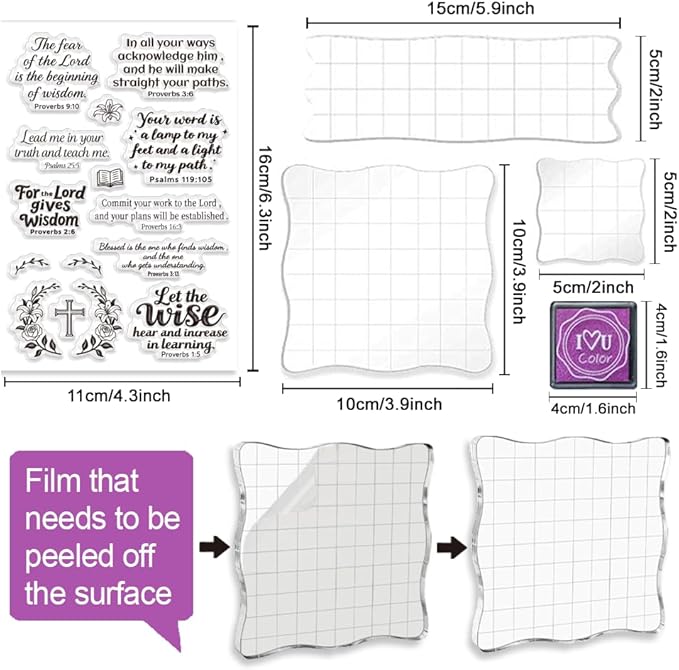 6Pcs Christian Bible Verse Clear Stamps for Card Making Easter Blessing 20 Craft Ink Pad 3 Acrylic Stamp Block Silicone Stamp with Greeting Words Rubber Stamps for Crafting DIY Scrapbooking