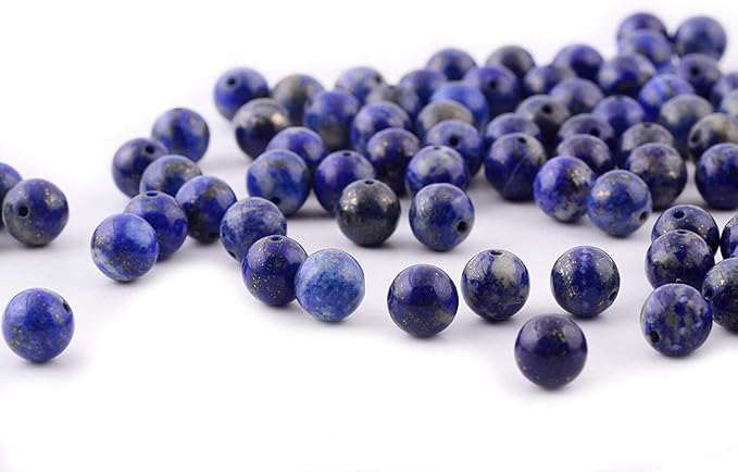 Natural Stone Beads 100pcs 10mm Lapis Lazuli Round Genuine Stone Beading Loose Gemstone Hole 1mm DIY Charm Smooth Beads for Bracelet Necklace Earrings Jewelry Making (Lapis Lazuli Blue, 10mm)