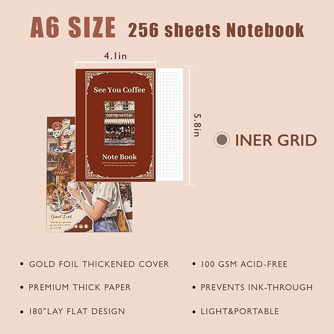 Scrapbooking Supplies Kit, Coffee Aesthetic Vintage Scrapbook Kit for Bullet Junk Journal A6 Grid Notebook Stationary Journaling Supplies DIY Craft Birthday Holiday Gifts for Women Kid Teen Girl