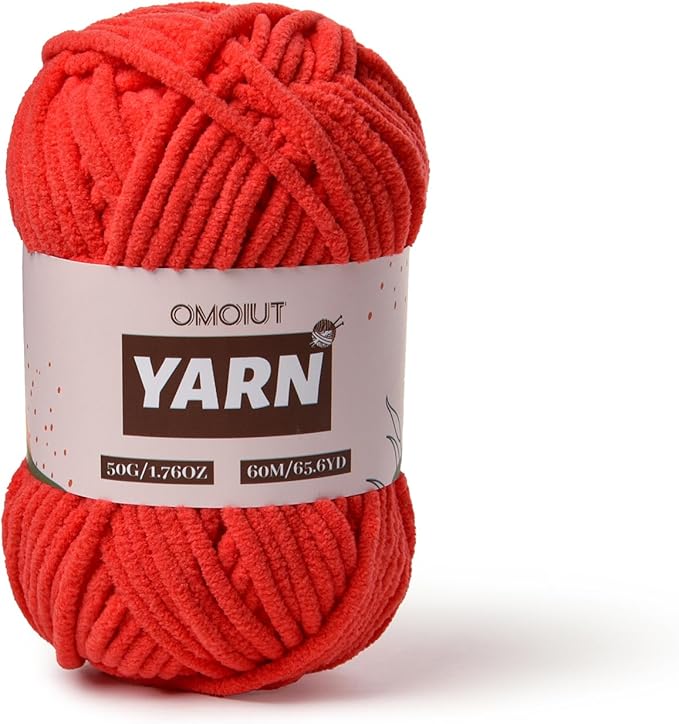 Plush Chenille Chunky Crochet Yarn - Baby Yarn for Crocheting Soft - Velvet Yarns Knitting for Blankets Crafts - Fluffy Amigurumi Yarns 50g / 65.6yd (Red)