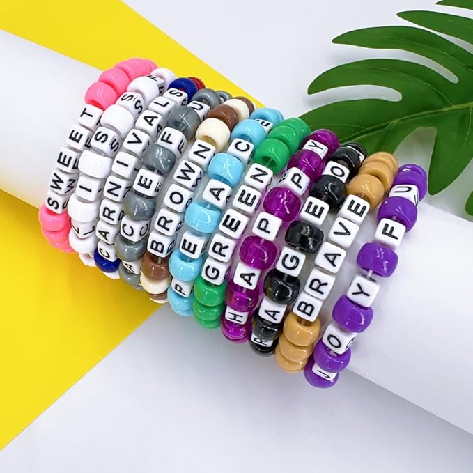 MIIIM 100pcs Pony Beads Letter J for Keychains Making, 6x6mm Large Hole Square Letter Beads for Bracelets Making, Alphabets, Numbers (White and Black)