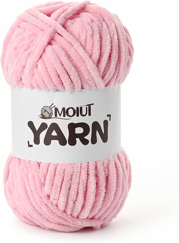 Fluffy Chenille Yarn for Crocheting, Chunky Velvet Yarns for Crochet Amigurumi, Baby Yarn for Crocheting Soft Blanket, 87.4yds /3.5 oz Bulky Yarns for Crafts/Hats/Shoes/Socks (Peach Pink)