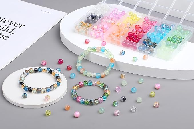 DUQGUHO 8mm Glass Beads for Jewelry Making Colorful Beads for Crafts Crystal 18 Colors Round Beads Bulk Bead Bracelet Kit 360PCS