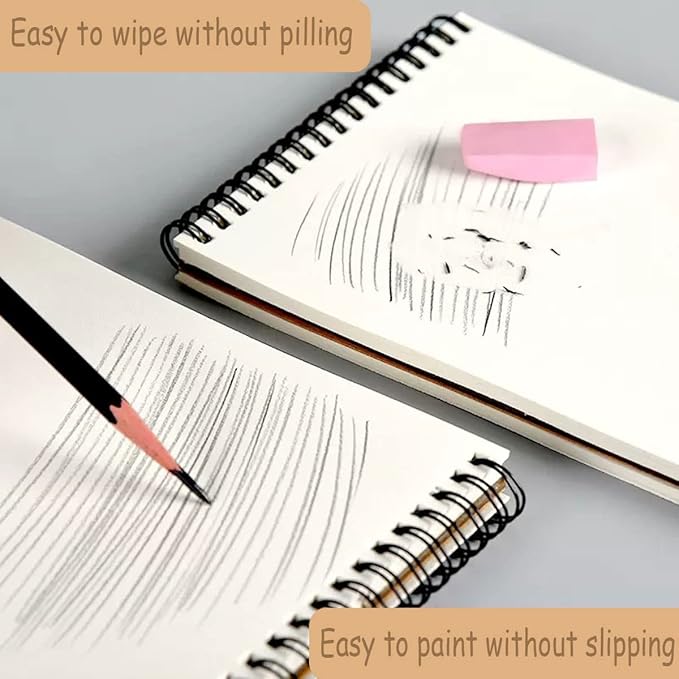 Sketch Book Pad, Drawing Paper 9" x 12" Spiral Bound (98lb/160gsm), 90 Sheets, Pack of 3, Durable Acid Free Sketchbook for Painting (3 Pack- 9"X12")