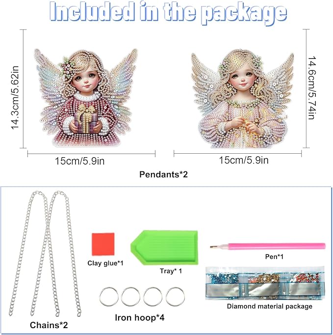 LazyFold 2 Pcs DIY Acrylic Diamond Art Painting Angel Kits Special Shaped Rhinestone 5D Diamond Art Window Pendants Home Garden Wall Hanging Kits Hanging Ornament