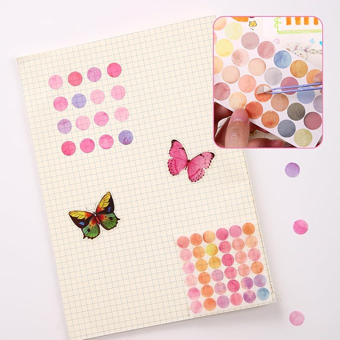 36 Sheets 1872 Pcs Washi Dot Stickers, 8mm/13mm Colorful Circles Stickers, Monet Garden Style Decorative Sticker Dots for Scrapbooking, Planners, Envelope, Crafting