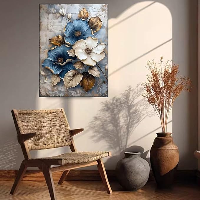 GEMFAMILY 5D Diamond Art Kits for Adults-Diamond Painting Kits for Blue and White Flower,DIY Round Full Drill Diamond Painting Kits for Beginner Home Wall Decor12 X 16Inch