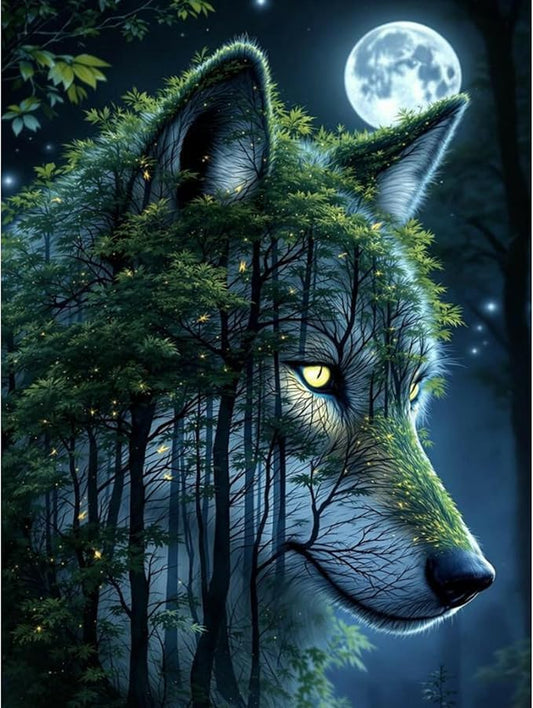 Yezavesu Wolf Diamond Art Kits for Adults, Wolf Forest 5D Diamond Painting Kit for Beginners, DIY Round Full Drill Painting with Gem Art Craft Kits for Home Wall Decor 12x 16 Inch