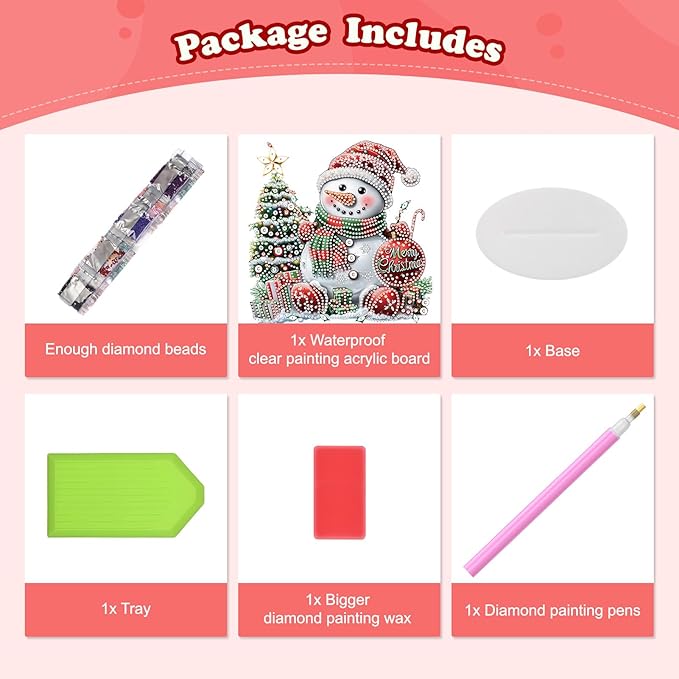 Diamond Art Kits for Adults, Christmas Snowman, Special Shaped Rhinestone Diamond Art Christmas Ornaments, Cute Snowman, DIY Diamond Art Painting Desktop Ornament Gem Art crafts for Adults Home Decor