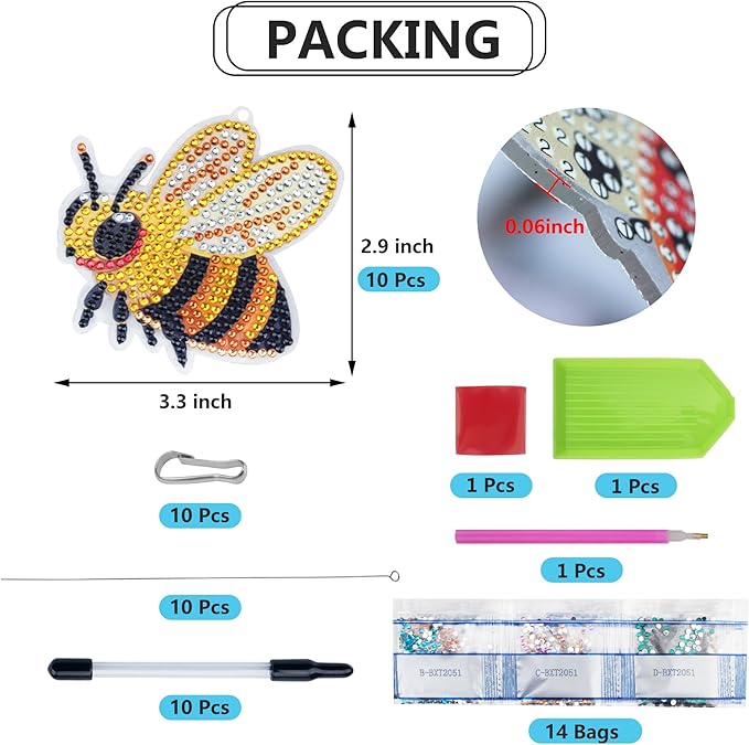 SWATOM 10PCS Diamond Art Kits for Adults for Garden Decor with Butterfly, Hummingbird, Ladybug, Bee, Dragonfly Iron Wire Swaying Diamond Painting Dotz Ornaments Kits for Indoor Outdoor Yard