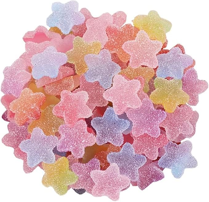 50 pcs Jelly Sugar Soft Candy Charms, DIY Craft Making Resin Jewelry Making Kit, 16mm Love Heart Resin Flatback Beads for Women DIY Scrapbooking Crafts Cell Phone Case Making
