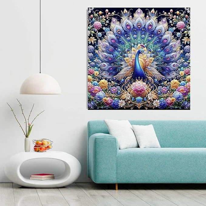 Meothan Diamond Art Kits for Adults, 5D DIY Colorful Peacock Diamond Painting Kits for Adults Beginners, Diamond Dots Kits Gem Arts Crafts for Living Room Bedroom Offices Home Wall Decor 16X16 Inch