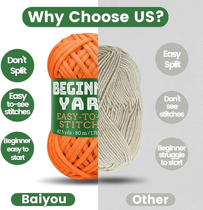 3x50g Beginners Orange Yarn, 260 Yards Orange Yarn for Crocheting Knitting, Easy-to-See Stitches, Worsted Medium #4, Chunky Thick Cotton Nylon Blend Yarn Yarn for Crocheting