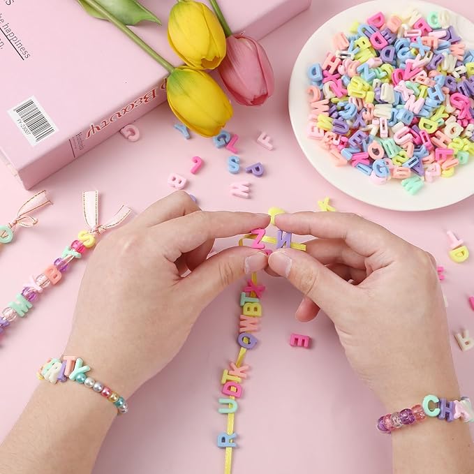 Augshy 700Pcs Large Letter Beads, Colorful Plastic A-Z Mixed Alphabet Shape Beads for Jewelry Making Bracelets Necklaces Key Chains Shoelaces Crafts Party Decor(9 x 12 mm)