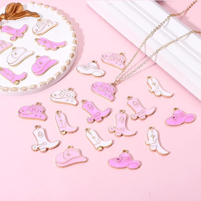 NVENF 36PCS Cowboy Boot Charms for Jewelry Making, Enamel Western Cowgirl Boot Hat Pendant Charms for Necklace Bracelet Earring Making DIY Crafts