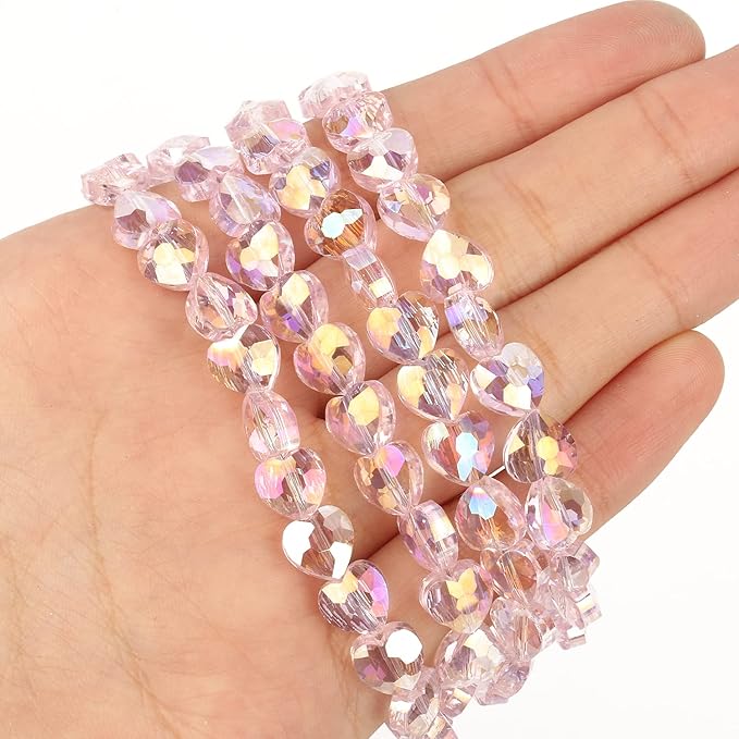 70pcs 8mm AB Pink Faceted Heart Beads for Jewelry Making Crystal Glass Beads for Bracelets Necklace Crafts, Friendship Bracelet Kit, Love Gifts