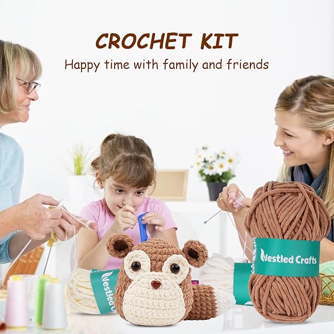Vanttokeey Crochet Kit for Beginners, Animal Amigurumi Crochet Kits Included, Step-by-Step Video Tutorials, Beginner Crochet Kit for Adults and Kids, Crocheting Starter Set (Squirrel)