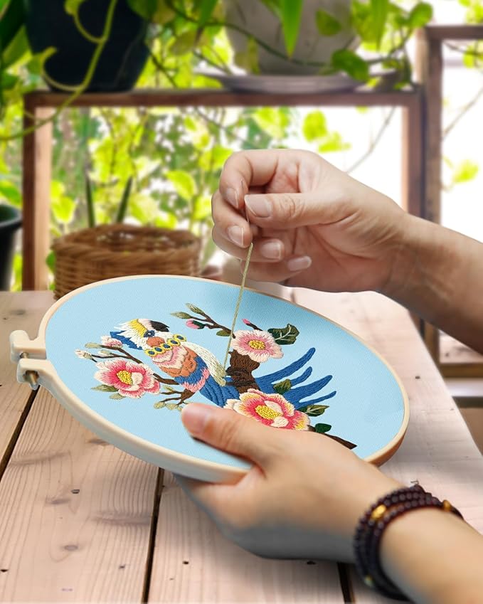 TINDTOP Embroidery Kit for Adult Beginners, Parrot Embroidery Stitch Practice kit Include Embroidery Cloth Hoops Threads for Craft Lover Hand Stitch