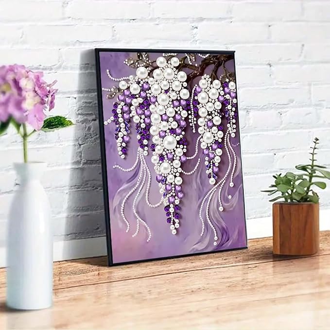 GEMFAMILY Violet Pearl Diamond Art Kits for Adults,DIY Special Shaped Diamond Painting Kit for Beginners,5D Diamond Painting Pearl Gem Art for Home Wall Decor 12 X 16 Inch