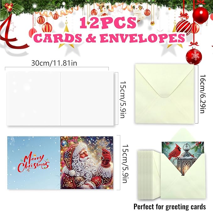 YOKUSHI 12 PCS Diamond Art Painting Christmas Greeting Cards with Envelopes, Snowman Craft DIY Card Making Kits for Adults Gifts (Christmas)