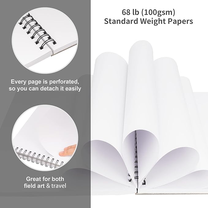 fixsmith 9"x12" sketch book | 400 sheets (68 lb/100gsm) sketchbook| 4 pack (100 sheets each) |acid free drawing paper | spiral bound sketchpad for beginners,artists & professionals | bright white