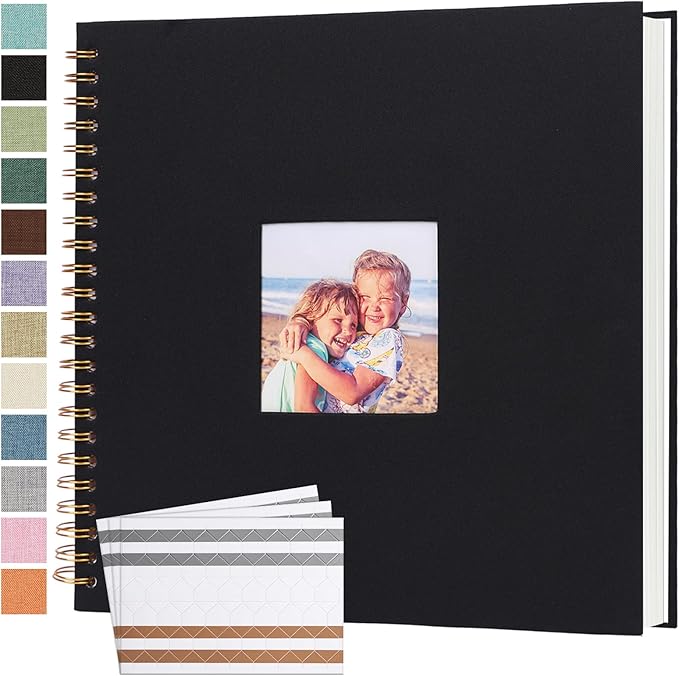 Scrapbook Photo Album 12x12 Inches 80 Pages Hardcover Kraft Paper Linen Cover Scrap Book Memory Book DIY Scrapbook Albums for Wedding Baby Boyfriend Travel Anniversary Family, Black