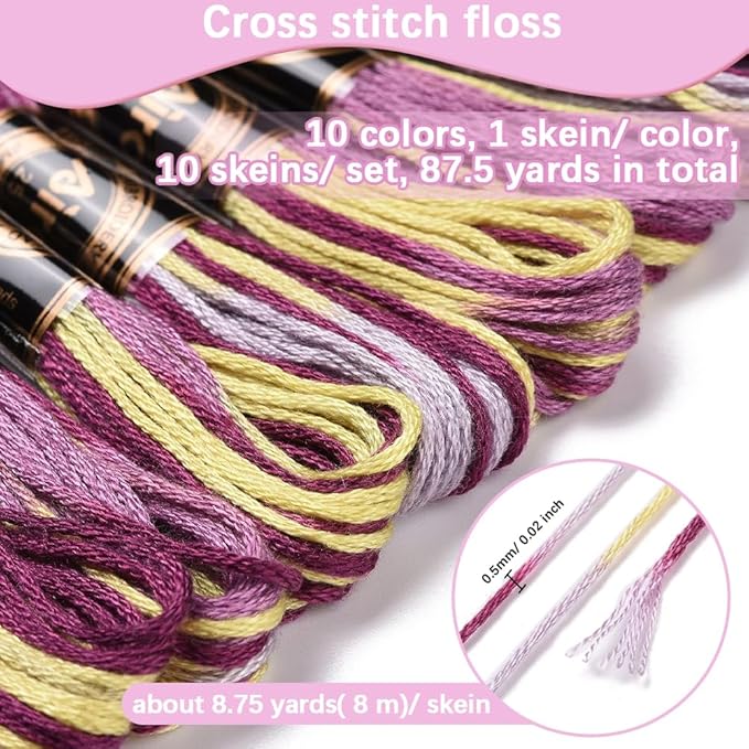 6 Strands Purple Variegated Embroidery Floss Gradient Color Cross Stitch Threads Friendship Bracelet String Polyester Threads Bulk for Jewelry Making Sewing Bracelet Knitting Stitching Craft