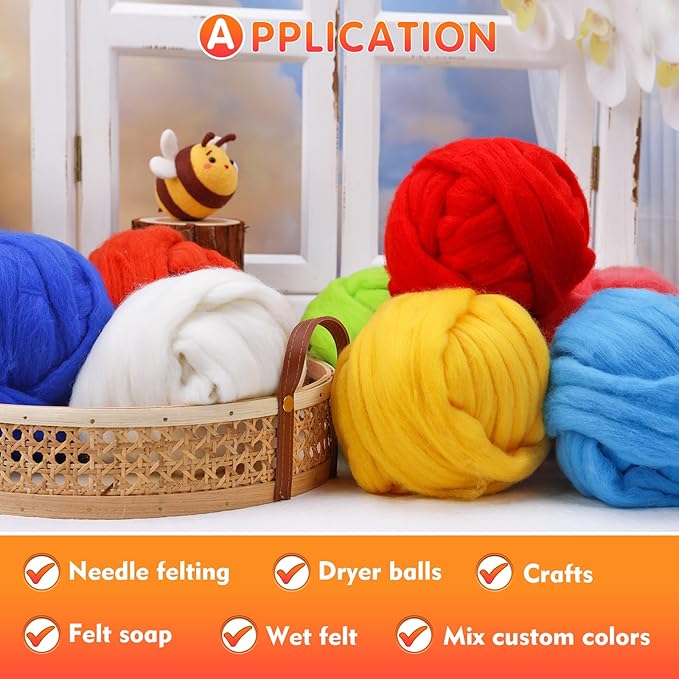 3.53oz Wool Roving, Wool Felting Supplies, Pure Wool, Chunky Yarn, Spinning Wool Roving for Needle Felting Wet Felting DIY Hand Spinning (Pink)