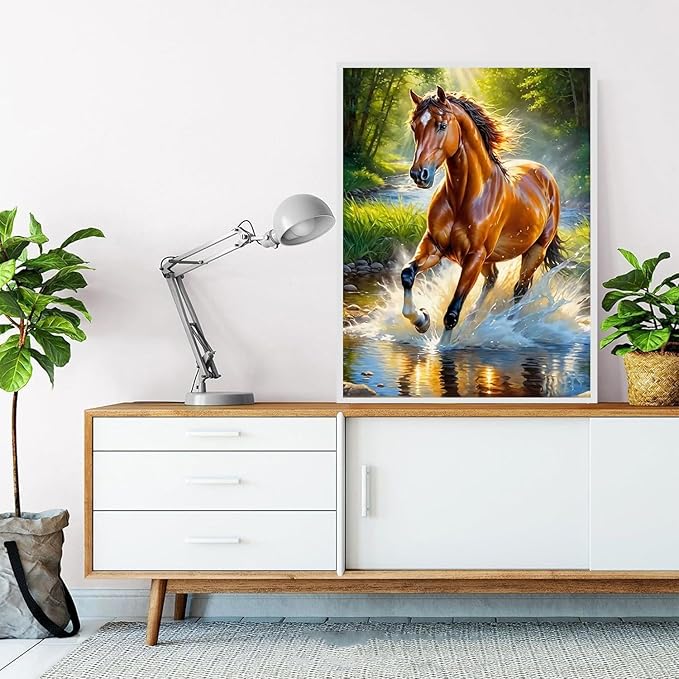 mrpwnle Horse Diamond Painting Kits for Adults - Horse Diamond Art Kits for Adults Beginners, 5D Round Full Drill Crafts Gem Art Painting Kits for Home Decor Gifts12x16 inch
